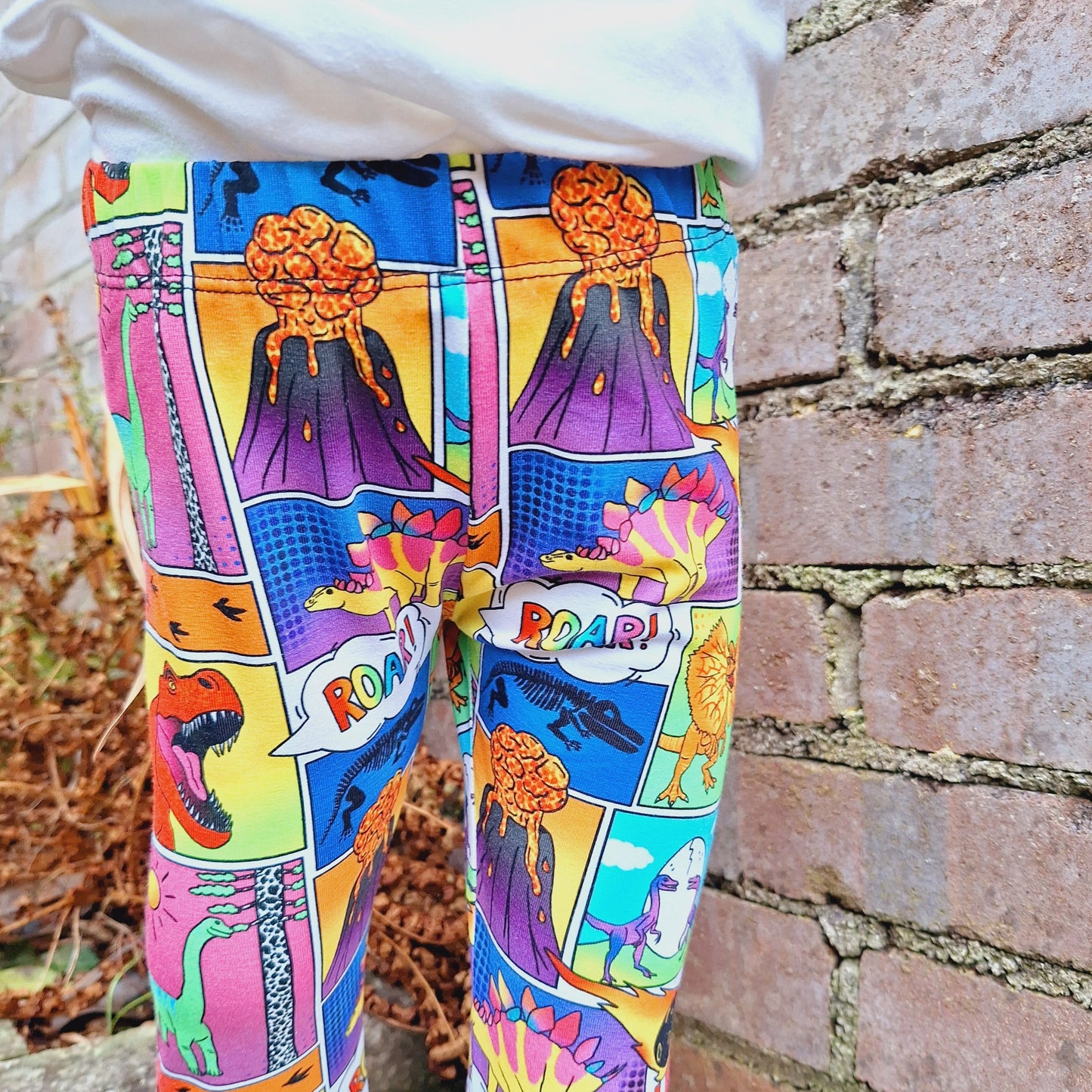 Comic Book Dinosaur Cuffed Leggings