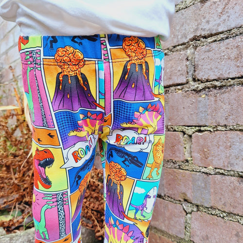 Comic Book Dinosaur Cuffed Leggings
